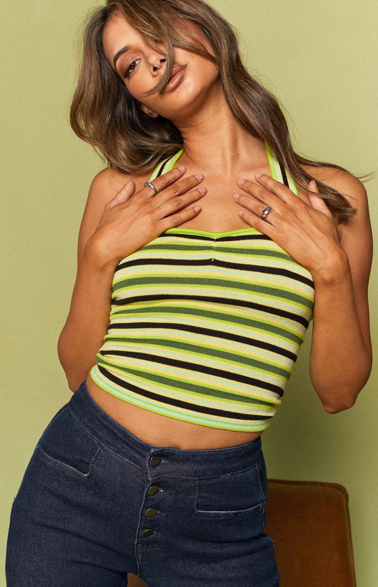 Enforcer Striped Halter Top Yellow