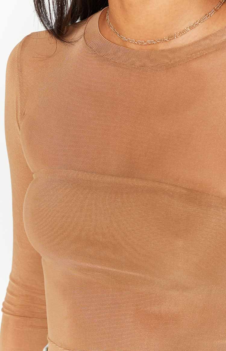 Evermore Beige Mesh Long Sleeve Top