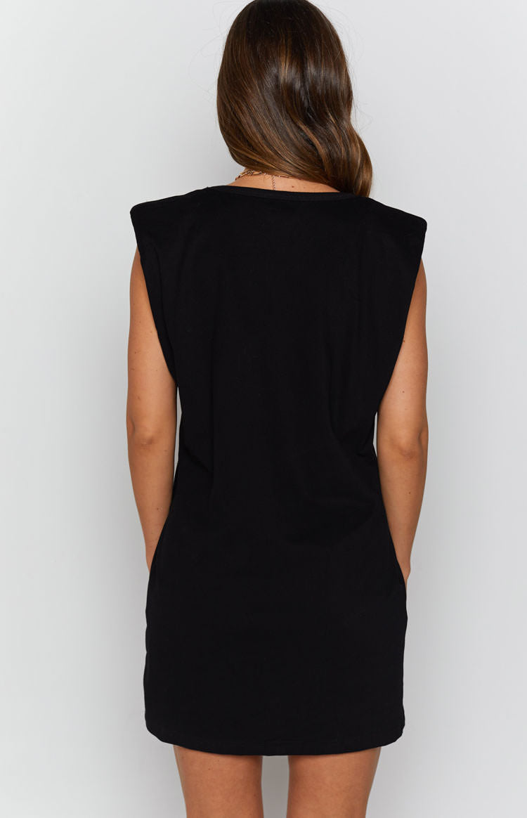 Jericho Padded Shoulder T-shirt Dress Black